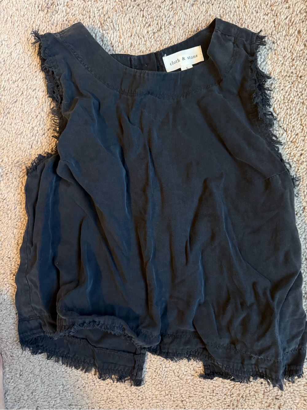cloth & stone Black Frayed-Trim Sleeveless Camisole
